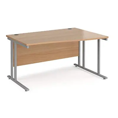 Mr Office Maestro right hand wave desk - silver cantilever leg, Beech