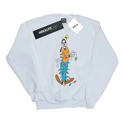 (4XL, White) Disney Mens Goofy Christmas Lights Sweatshirt