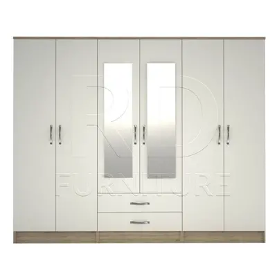 Ready assembled Classic Door Mirrored Wardrobe Oak And White