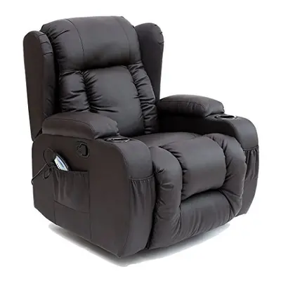 (Cream) CAESAR WINGED LEATHER RECLINER CHAIR ROCKING MASSAGE SWIVEL HEATED GAMING