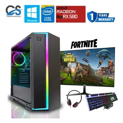 Core i7 Gaming PC Bundle 24'' 16GB RAM 1TB + 240GB SSD RX 8GB W10