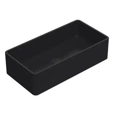 Rectangular Matt Ceramic Countertop Vessel Without Overflow - 465mm - Matt Black