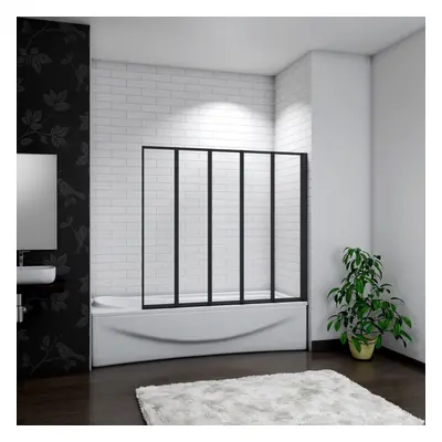 (1200x1400mm-5Fold) Matt Black Bath Screen Shower 4mm Glass Panel