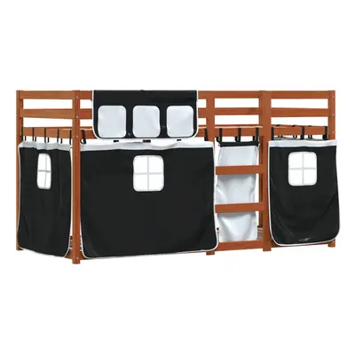 vidaXL Bunk Bed with Curtains Bed Frame White&Black 90x190 cm Solid Wood Pine