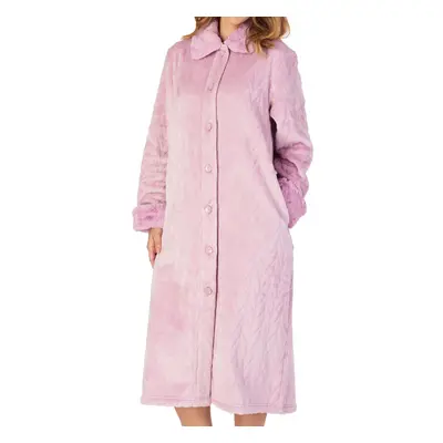 (Pink, - UK 28/30) Slenderella Ladies Faux Fur Collar Button Up Fleece Dressing Gown