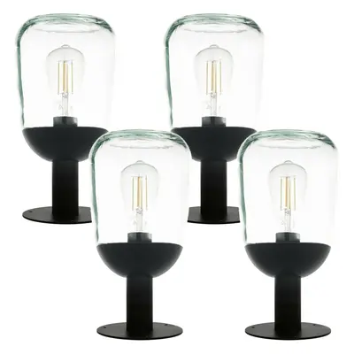 4 PACK IP44 Outdoor Pedestal Light Black Aluminium & Glass 60W E27 Wall Post