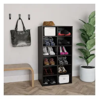 vidaXL Shoe Rack Black Engineered Wood Hallway Entryway Shoe Organiser Cabinet