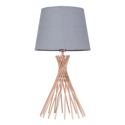 Modern Copper Metal Wire Twist Design Table Lamp with a Grey Tapered Light Shade - Complete with