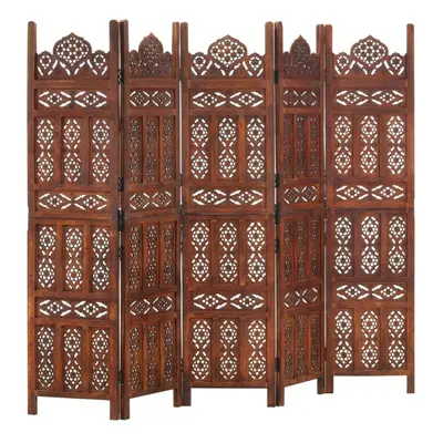 vidaXL Solid Mango Wood Hand carved 5-Panel Room Divider Brown 200cm Partition