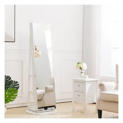 White Rotating Jewelry Armoire with Mirror