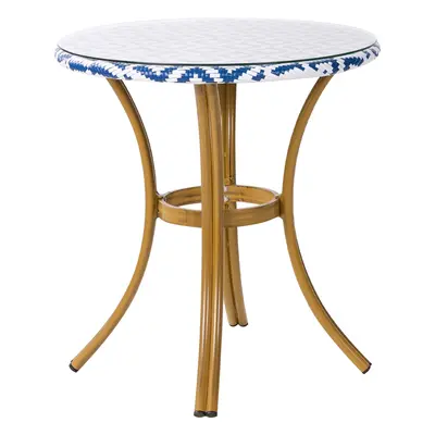 PE Rattan Round Garden Table Ã¸ cm Blue and White Pattern RIFREDDO