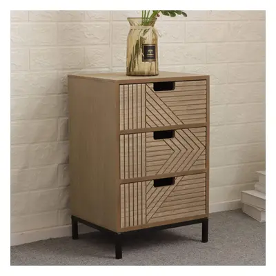 (3 Drawer Bedside) Solid Chest / Storage Drawers Geometric Design