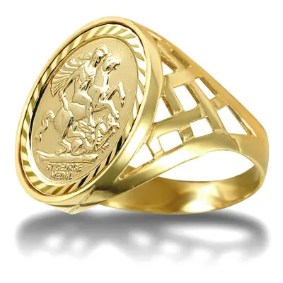 (N) Jewelco London Men's Solid 9ct Gold Thick Basket St George & Dragon Medallion Ring (Half Sov