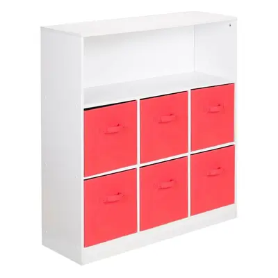 (White, Red) Wooden Cubed Bookcase Units Shelves Drawers