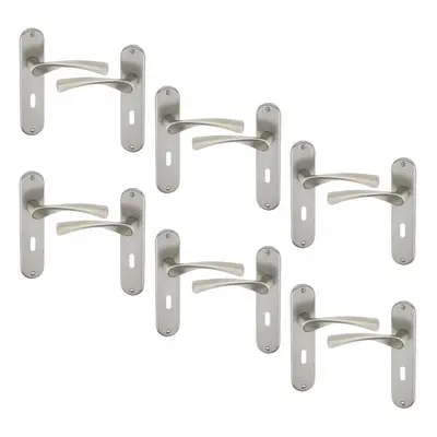 (6x Satin Nickel Keyhole) 4/6Pcs Lyon Metal Door Lever Handles Set, Fire, Stain Scratch-Resistan