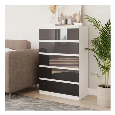 (White & Grey) Drawer High Glossy Wooden Bedroom Chest Cabinet No Handle Drawer Storage