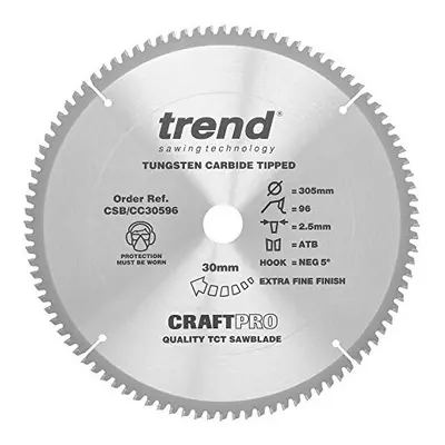 CraftPro TCT Negative Hook Cross-Cutting Mitre Saw Blade, 305mm Diameter, 30mm Bore, Teeth, 2.5m