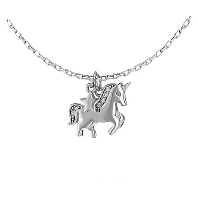 Jewelco London Rhodium Sterling Silver Cubic Zirconia Unicorn Star Charm Adjustable Necklace 17"