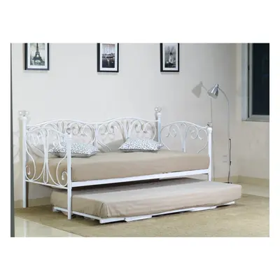 (2ft6 small single, White) Geovana Metal Day Bed With Crystal Finials with Trundle Option