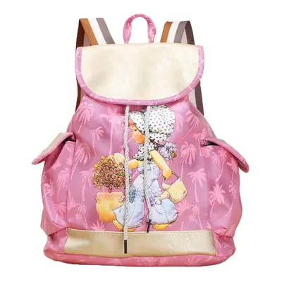 (Rose) Women Candy Color Backpack PU Leather Girl Pattern Drawstring Casual Cute School Travelli