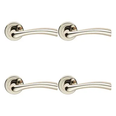 4x PAIR Curved Flowing Flared Handle Concealed Fix Round Rose Polished Nickel