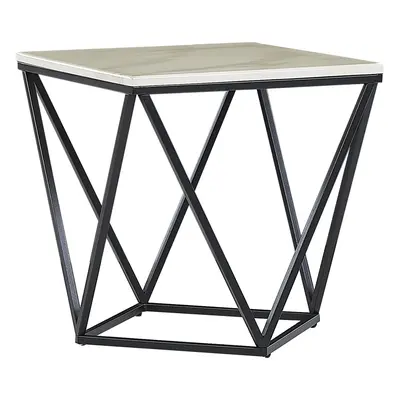 Marble Effect Side Table Beige and Black MALIBU