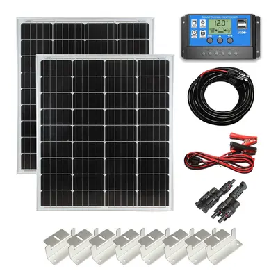 160w Mono Solar Panel Battery Charging Kit Controller Cables & Mounting Brackets