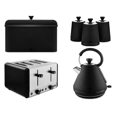 Tower Sera Black Kettle Slice Toaster Breadbin Canisters Set