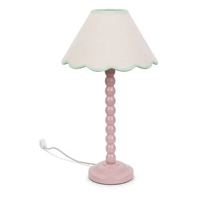 ValueLights Bobbins Rose Pink Table Lamp Linen Green Scallop Shade