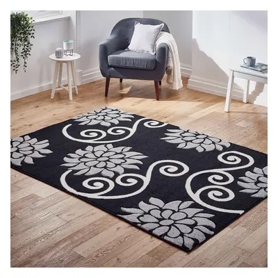 (Black / Grey, x cm) Floral Rugs Multi Coloured Flower Carpet