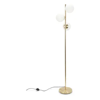 Modern Light Gold Metal Stem Floor Lamp White Frosted Shades + LEDs