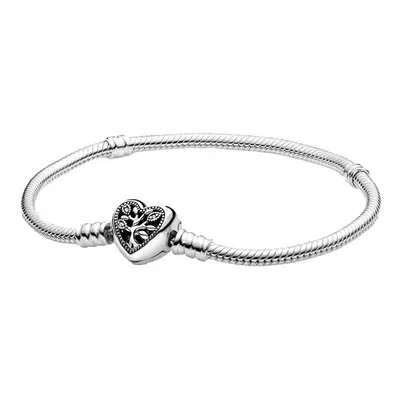 925 Silver Moments Family Tree Heart Clasp Snake Chain Bracelet Heart Shape Bangle 598827C01