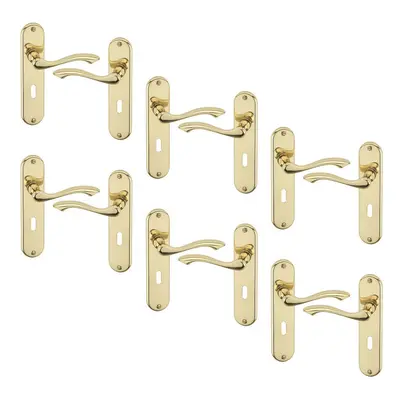 (6x Polished Brass Keyhole) 4/6Pcs Kensington Metal Door Lever Handles Set, Fire, Stain Scratch-