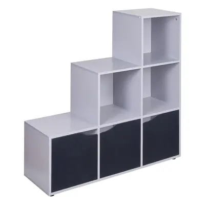 (Grey, Black) Cube Step Storage Bookcase Shelf Unit Doors Wood