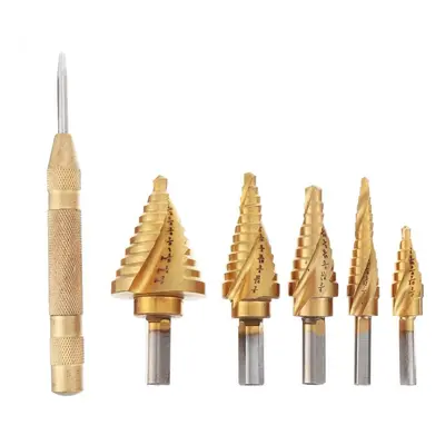 6pcs 1/8 to 1-3/8 Inch Step Drill Titanium Spiral Grooved Step Drill Bit Set with Automatic Cent