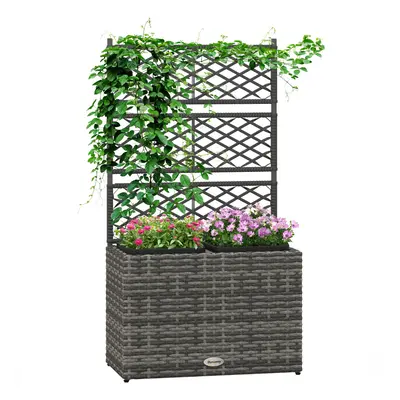 Outsunny Garden PE Rattan Planter Box w/ Trellis Flower Raised Bed, 57x30x107cm