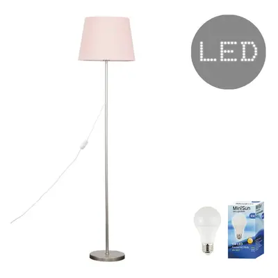 Modern Standard Floor Lamp in a Brushed Chrome Metal Finish with a Pink Tapered Shade - Complete