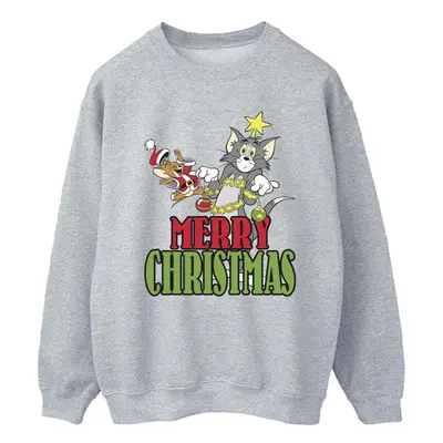 (5XL, Sports Grey) Tom And Jerry Mens Merry Christmas Baubles Sweatshirt