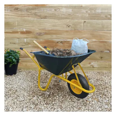 Neo Garden Wheelbarrow Heavy Duty 110L 150kg Durable Plastic Green Tray Barrow Pneumatic Wheel T