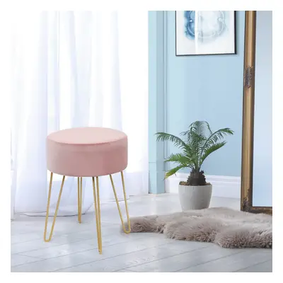 Velvet Round Footstool Upholstered Dressing Table Stool with Metal Leg