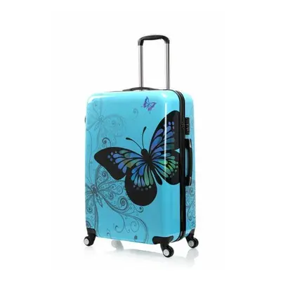 (Blue, Large) Hampton & Stewart Butterfly Hard Shell Suitcase