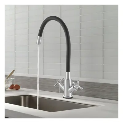 (Nickel + Black) G1/2 Flexible Silicone Dual-Handle Kitchen Faucet Mixer Tap