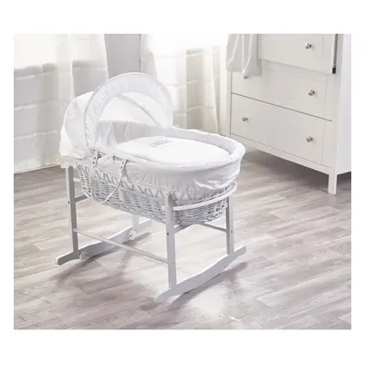 Sleepy Little Owl White Wicker Moses Basket with Rocking Stand Grey