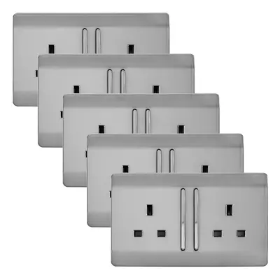 Trendi Gang Artistic Modern Glossy Amp Long Switched Plug Socket Stainless Steel (5 Pack)