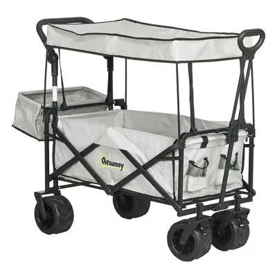 Outsunny Outdoor Push Pull Wagon Stroller Cart w/ Canopy Top Grey