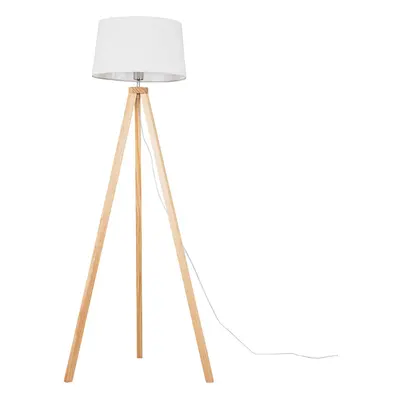 Modern Light Wood Tripod Design Floor Lamp with a White Tapered Shade - Complete with a 6w LED G