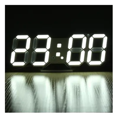 (White) 3D LED Digital Wall Clock Alarm Clock USB Stereo Clock Built-In Automatic Light Sensor