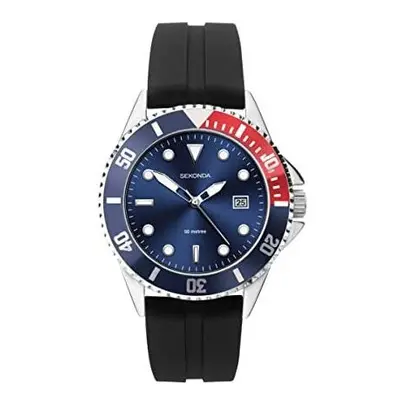 Sekonda Mens Black Rubber Strap Blue Dial Sports Watch