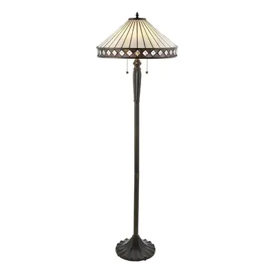 1.5m Tiffany Twin Floor Lamp Dark Bronze & Stained Glass Simple Shade i00015