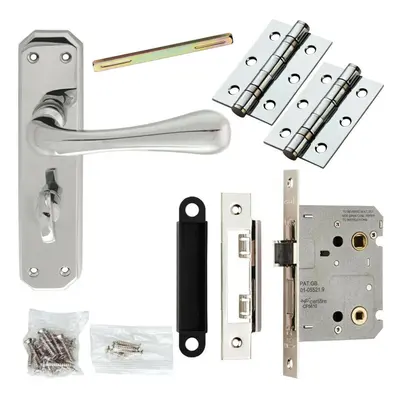 Door Handle & Bathroom Lock Pack Chrome Heavy Duty Prism Thumb Turn Backplate